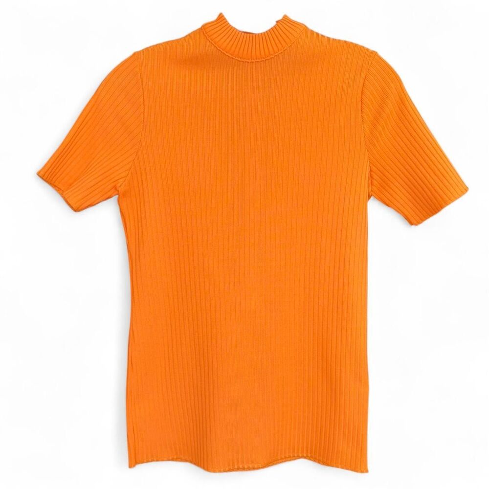 Vintage 70s polyester Orange ribbed mock neck top size S